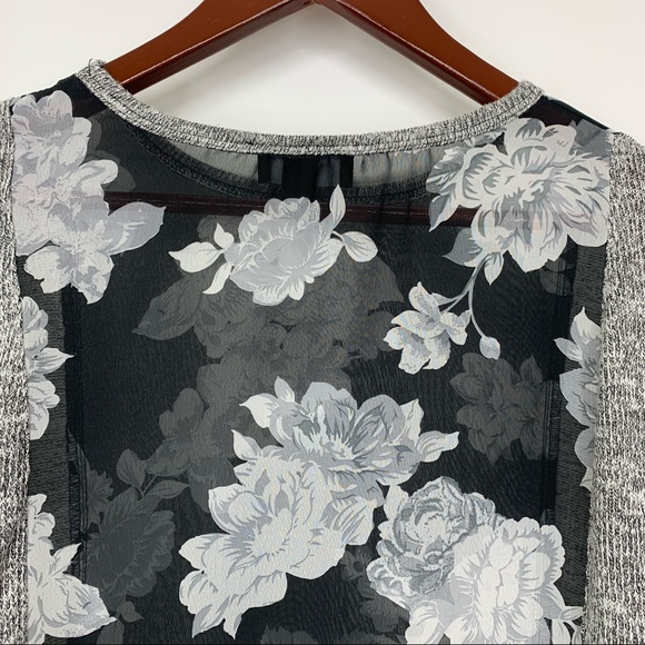 IZ Byer Static Gray Floral Print Sheer Panel High Low Thin Sweater Size XS - Picture 11 of 16
